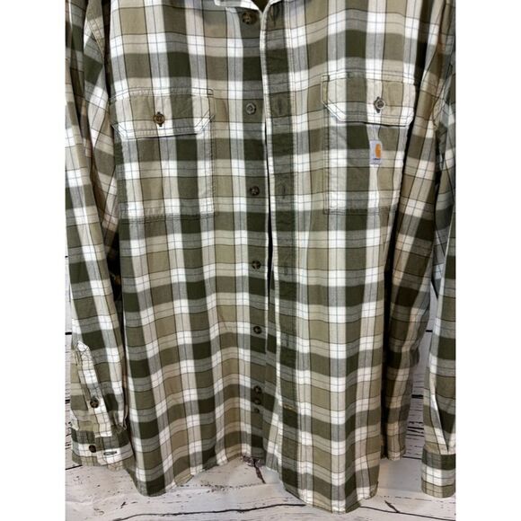 Men's Carhartt Green Plaid Button Down Shirt 2XL - Picture 2 of 8